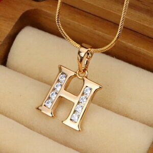 "Rose Gold Letter H Pendant with Crystals – 18K Gold Plated Charm, XPPT1357